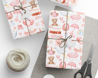 Baby Girl Gift Wrap: Pink Teddy Bear Shower Paper