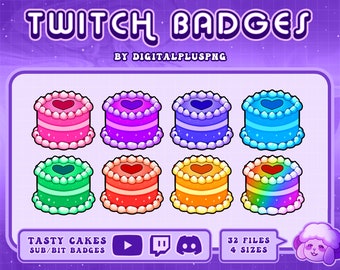 Emblemas de bolo fofos e saborosos para Twitch | Emotes de assinante e para streaming