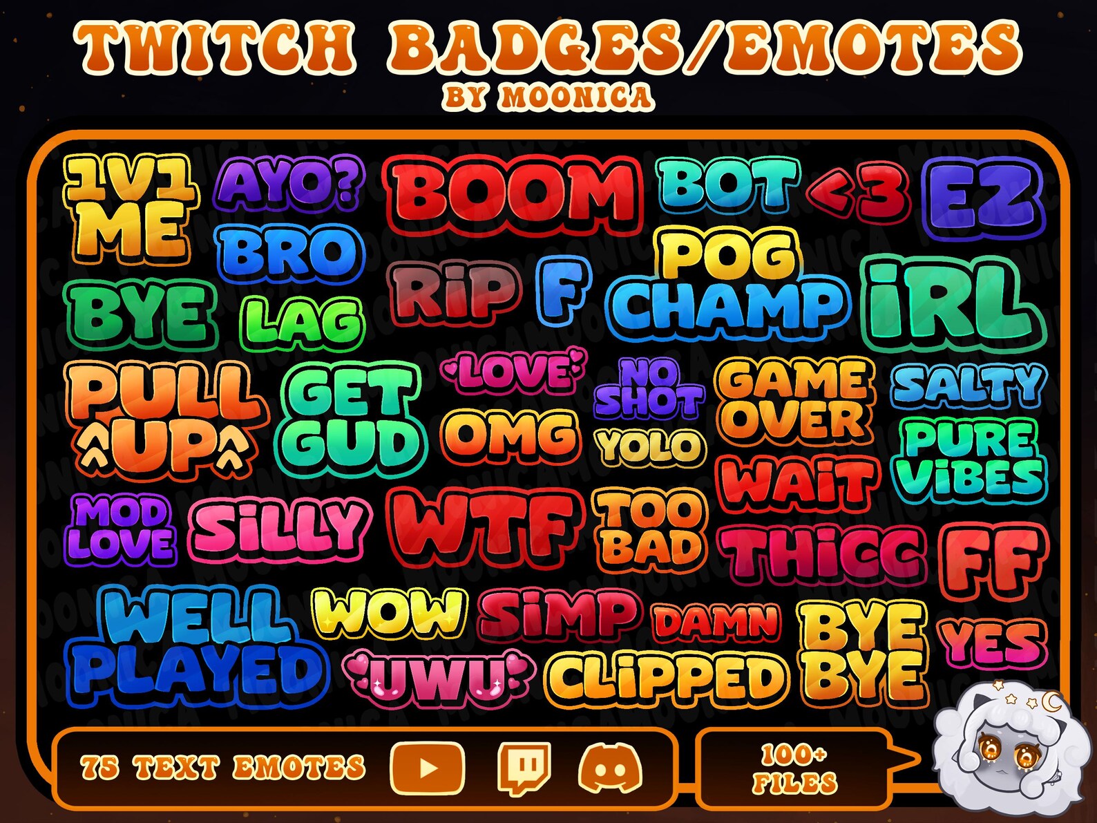 75 Text Emotes | Twitch Text Emotes | Discord Hype Emote | Stream Sub ...