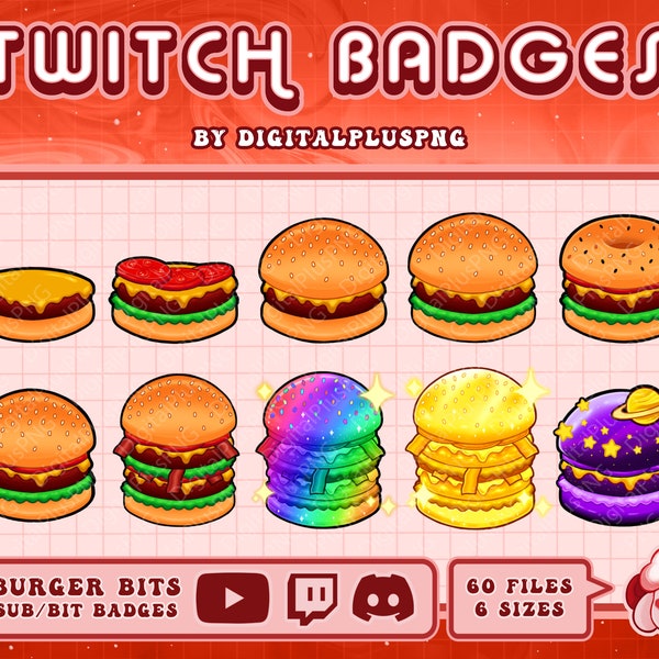 Cute Kawaii Food Tasty Burger aesthetic badges for Twitch/Discord/Youtube | Sub badges and emotes | Stream | Discord Roles