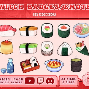 Cute Onigiri Japanese food Sushi aesthetic badges for Twitch/Discord/Youtube | Sub badges and emotes | Stream | Discord Roles