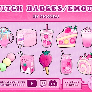 Kawaii pink pastel aesthetic badges for Twitch/Discord/Youtube | Sub badges and emotes | Stream | Discord Roles
