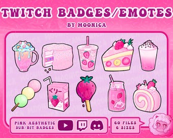 Kawaii pink pastel aesthetic badges for Twitch/Discord/Youtube | Sub badges and emotes | Stream | Discord Roles