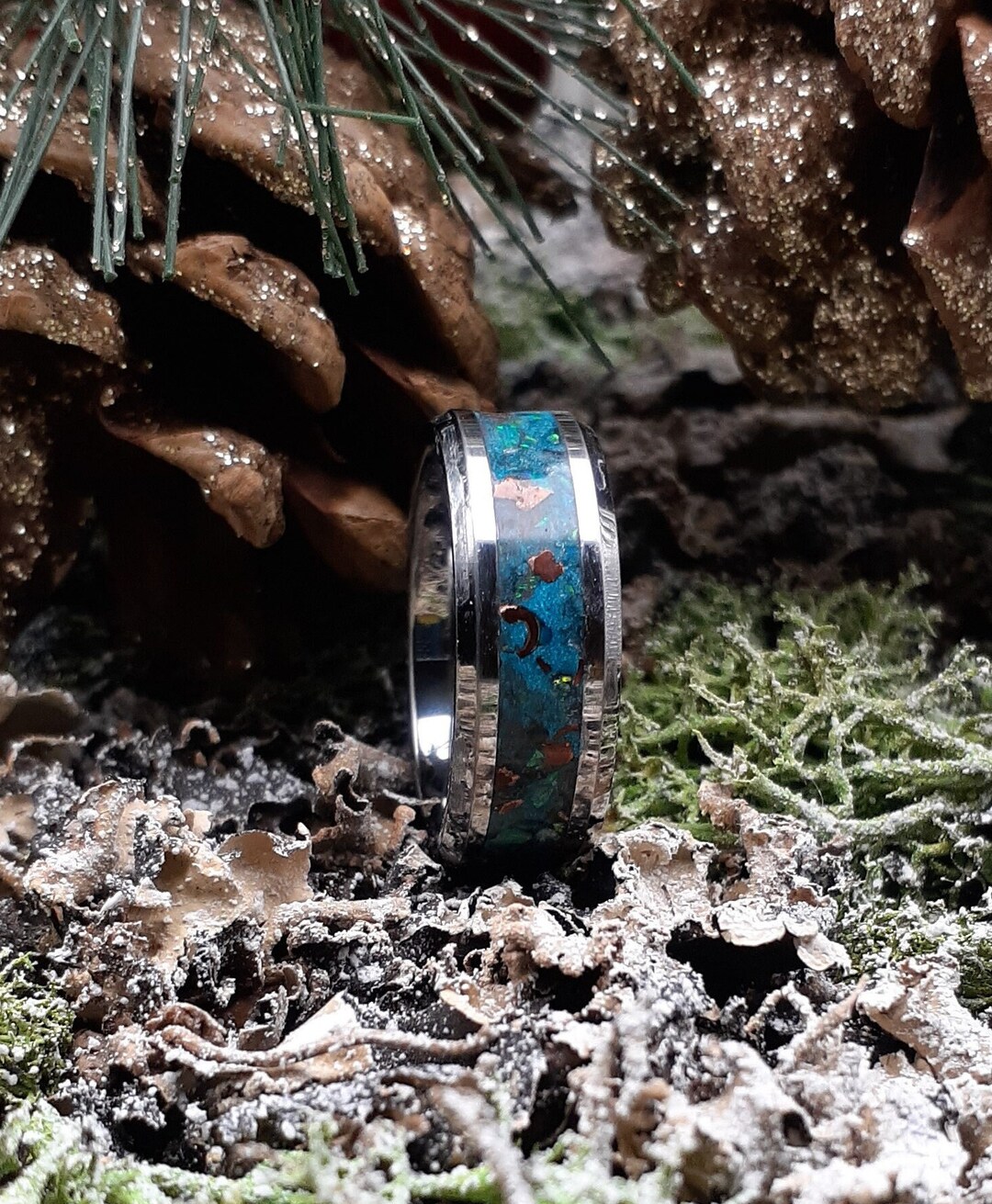 Dragon Scale Opal and Copper Ring on Beautiful Tungsten Core Etsy