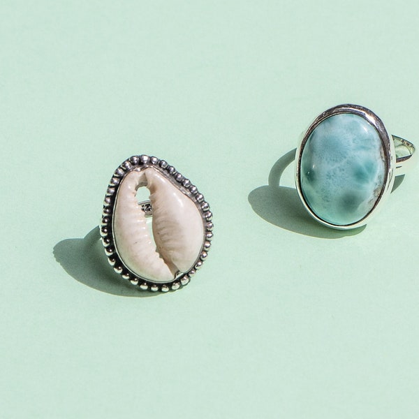 Cowrie Shell Ring - Handmade & Genuine Gemstone Jewellery - Sterling Silver Jewelry