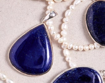 Lapis Lazuli Pendant (large tear drop) - Handmade & Genuine Gemstone Jewellery - Sterling Silver Jewelry