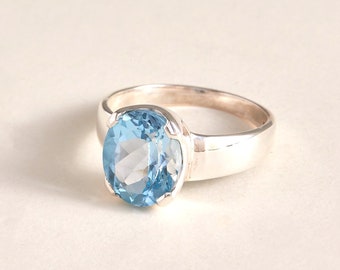 Blue Topaz Ring - Handmade & Genuine Gemstone Jewellery - Sterling Silver Jewelry