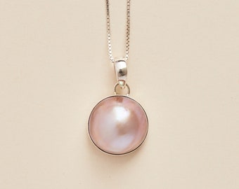 Pink Freshwater Mabe Pearl Pendant - Handmade & Genuine Gemstone Jewelry - Sterling Silver Jewellery