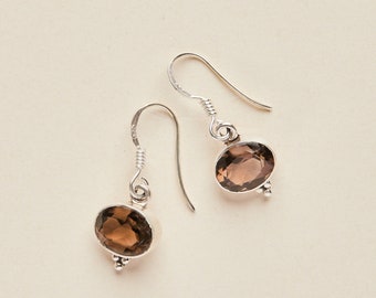 Smoky Quartz Earrings (east-west setting) - Handmade Gemstone Jewelry - Sterling Silver Jewellery