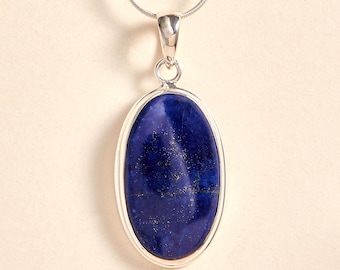 Lapis Lazuli Pendant (double bezel) - Handmade & Genuine Gemstone Jewellery - Sterling Silver Jewelry