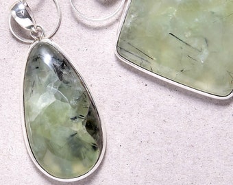 Prehnite Pendant (tear drop) - Handmade & Genuine Gemstone Jewellery - Sterling Silver Jewelry