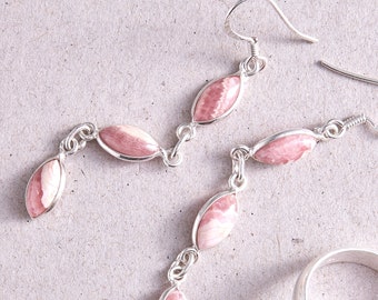 Rhodochrosite Earrings - Handmade Gemstone Jewellery - Sterling Silver Jewelry