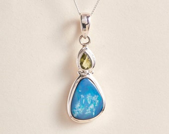 Australian Opal and Peridot Pendant - Handmade Gemstone Jewellery - Sterling Silver Jewelry