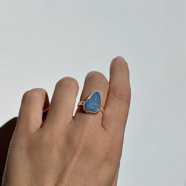 Australian Opal Ring 7 | OPLR12 - Handmade & Genuine Gemstone Jewellery - Sterling Silver Jewelry