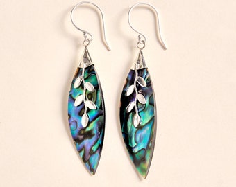 Paua Shell Earrings (narrow) /Abalone - Handmade & Genuine Gemstone Jewelry - Sterling Silver Jewellery