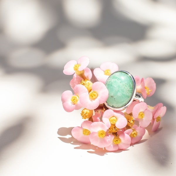 Chrysoprase Ring - Handmade & Genuine Gemstone Jewellery - Sterling Silver Jewelry