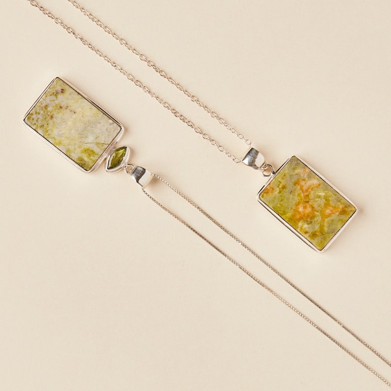 Peridot and Serpentine Pendant Handmade & Genuine Gemstone Jewelry Sterling Silver Jewellery image 2