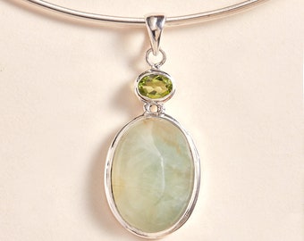 Prehnite and Peridot Pendant - Handmade & Genuine Gemstone Jewellery - Sterling Silver Jewelry