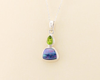 Ciondolo con opale e peridoto australiano / OPLM17 - Gioielli con pietre preziose fatti a mano - Gioielli in argento sterling
