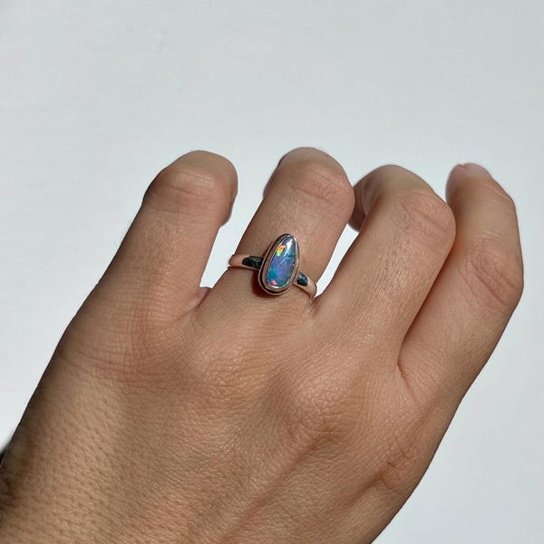 Australian Opal Ring 6.5 | OPLR13 - Handmade & Genuine Gemstone Jewellery - Sterling Silver Jewelry