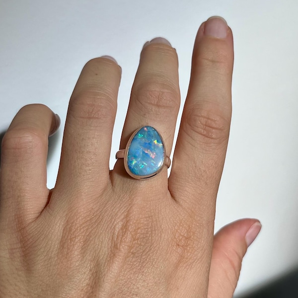Australian Opal Ring 8 | OPLR14 - Handmade & Genuine Gemstone Jewellery - Sterling Silver Jewelry