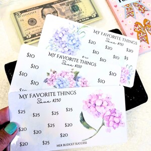 Cartes de réduction Mini Savings Challenge Fleurs d'hortensias et enveloppe en PVC zippée | Défi amusant d'épargne pour les personnes à faible revenu
