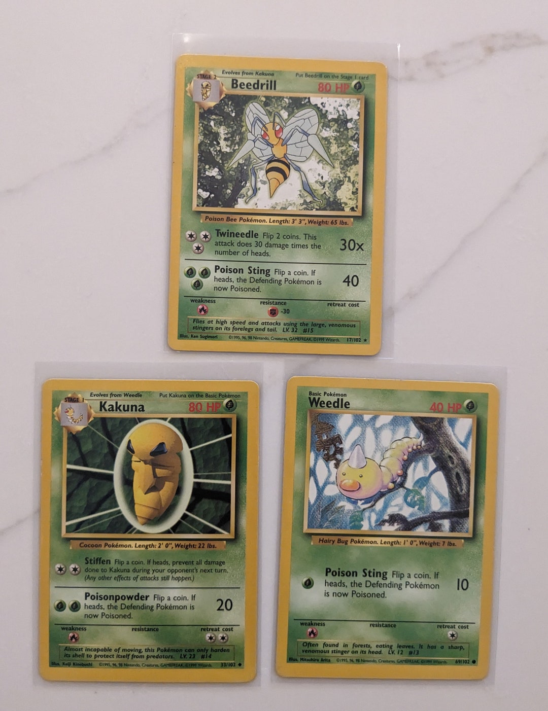 Base Set Beedrill 17/102 [rare], Kakuna 33/102 [uncommon], & Weedle ...