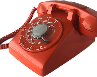 Rare Orange Rotary Dial Desk Phone, Model 500