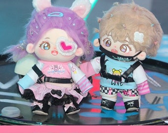 20cm Cotton Doll Clothes, Cool Boy and Girl Plush Doll Outfits, Top+Shoes+Skirt/Pants+Mask+Belt