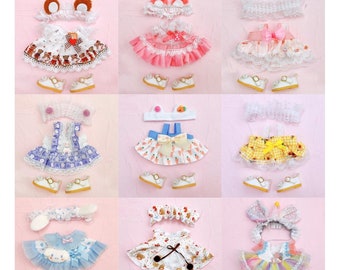 9 Types 20cm Cotton Doll Dress, Kaiwaii Sweet Girl Plush Doll Dress, Dress+hairband+shoes