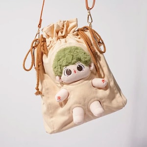 Kawaii 20 cm Sac de rangement en coton pour poupée, Sac à dos en peluche pour poupée, Pochette pour poupée