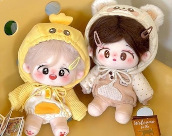 Kawaii 20cm Plush Cotton Doll Clothes, Cute Animal Plush Doll Outfit, Kpop Fashion,Plush Doll onesie Jumpsuit, Gift For Kpop Fans