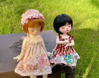 4 tipos 1/4 1/5 1/6 vestido de muñeca BJD, vestido con estampado de vendaje para niña dulce, ropa de muñeca Bjd inteligente Msd Mdd Yosd, vestido + diadema