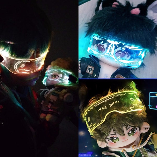 20cm Cotton Doll Mini Glow Glasses, Cool Dazzling Luminous Punk Technology Futuristic Glasses for Plush Doll