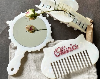 Custom Name Mirror + Custom Name Comb,Bridesmaid gift,Personalized Gifts for Girl,Valentines Day,Galentines Gifts