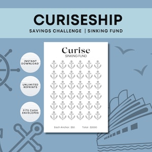 2000 Cruise Ship Vacation Sinking Fund Savings Tracker | Savings Challenge | Cash Envelope