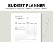 Monthly Budget Planner + 2 Bonus Savings Planner, Debt Payment Tracker, Paycheck Planner