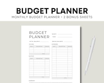 Monthly Budget Planner + 2 Bonus Savings Planner, Debt Payment Tracker, Paycheck Planner