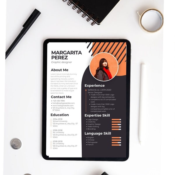 Graphic Designer, Creative CV Template, Designer Portfolio, Editable Resume, Artistic Job App, Photoshop Template, Illustrator CV Design,