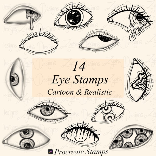 14 Procreate Eye Stamps | Procreate Stamps | Eyeballs | Detailed Stamps | Cartoon Stamps | Feminine Stamps | Brushes | Procreate Brush sets