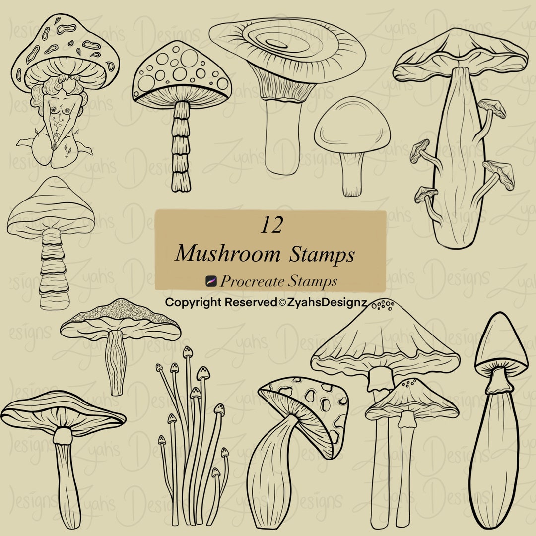 12 Procreate Mushroom Stamps - Etsy