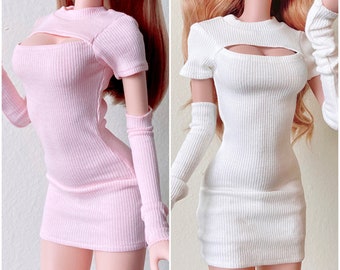 Ribbed Cutout Dress and Fingerless Gloves for Smartdoll 1/3 BJD Clothes - 2 Colors