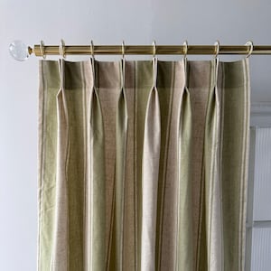 Green Stripe Pattern Linen Cotton Curtains, Decorative Curtains, Curtains, Custom Curtain Panels, Living Room Curtains.