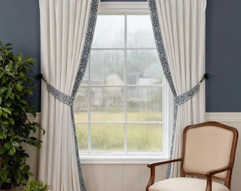 Custom Curtain Panels with Tiebacks and Trims,Linen Curtains for Living Room,Elegant Pinch Pleated Drapes