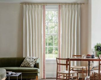 Cortinas de lino y algodón blanco, plisadas con ribete decorativo, personalizadas, suaves y naturales, para decoración del hogar.