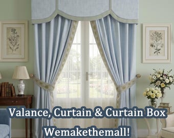 Juego de cortinas, cenefa, cornisa, cortinas estilo campestre francés, ribete de cinta bordada, tratamiento de ventanas
