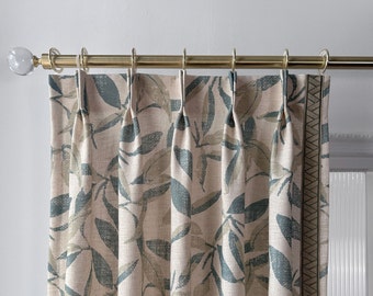 Cortinas de algodón beige con estampado de plantas pastorales, visillos con ribete, paneles para ventanas, persianas, cortinas con estampado clásico personalizado.
