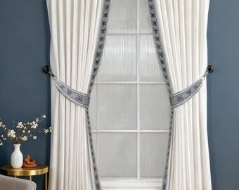 Dark grey lace curtains, home decoration, handmade, straps in multiple colors, living room decoration curtains.