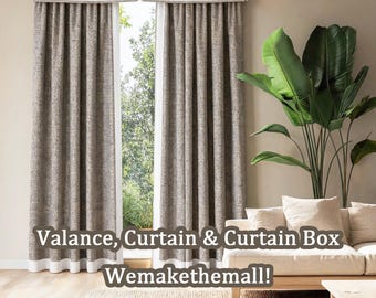 Cortinas de lino gris jaspeado con cabecera plisada, ribete blanco, estilo moderno para ventanas.