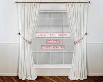 Pink lace curtains, curtain trims, cotton and linen curtains, handmade, available in a variety of colors.